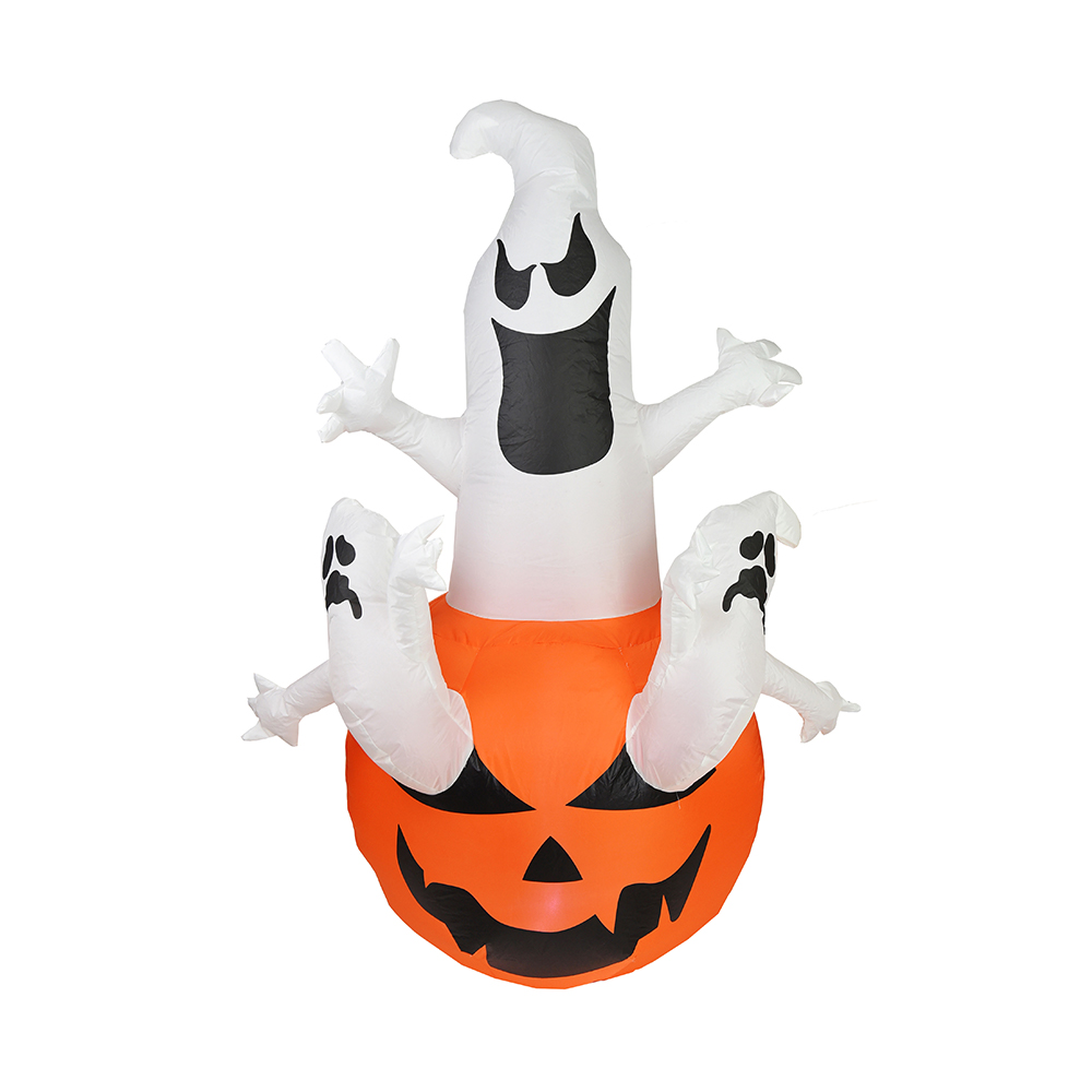 Decor pentru exterior gonflabil de Halloween cu trei fantome pe dovleac de 180 cm (led încorporat)